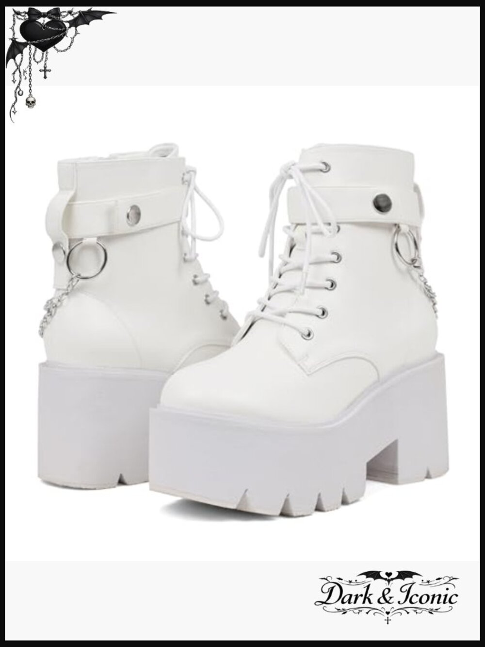 Platform Ankle Boots Combat Wedge Heel Lace Up Zipper Punk Chain Shoes - Picture 3 of 7